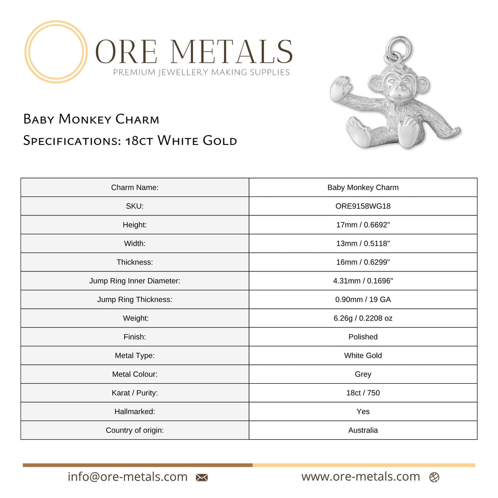 18ct White Gold - Baby Monkey Charm
