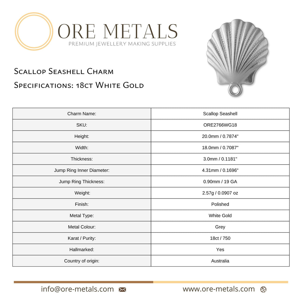 18ct White Gold - Scallop Seashell Charm