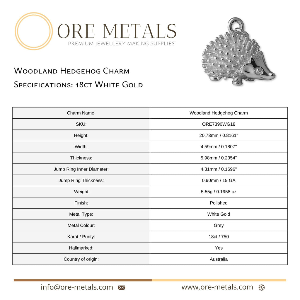 18ct White Gold - Woodland Hedgehog Charm