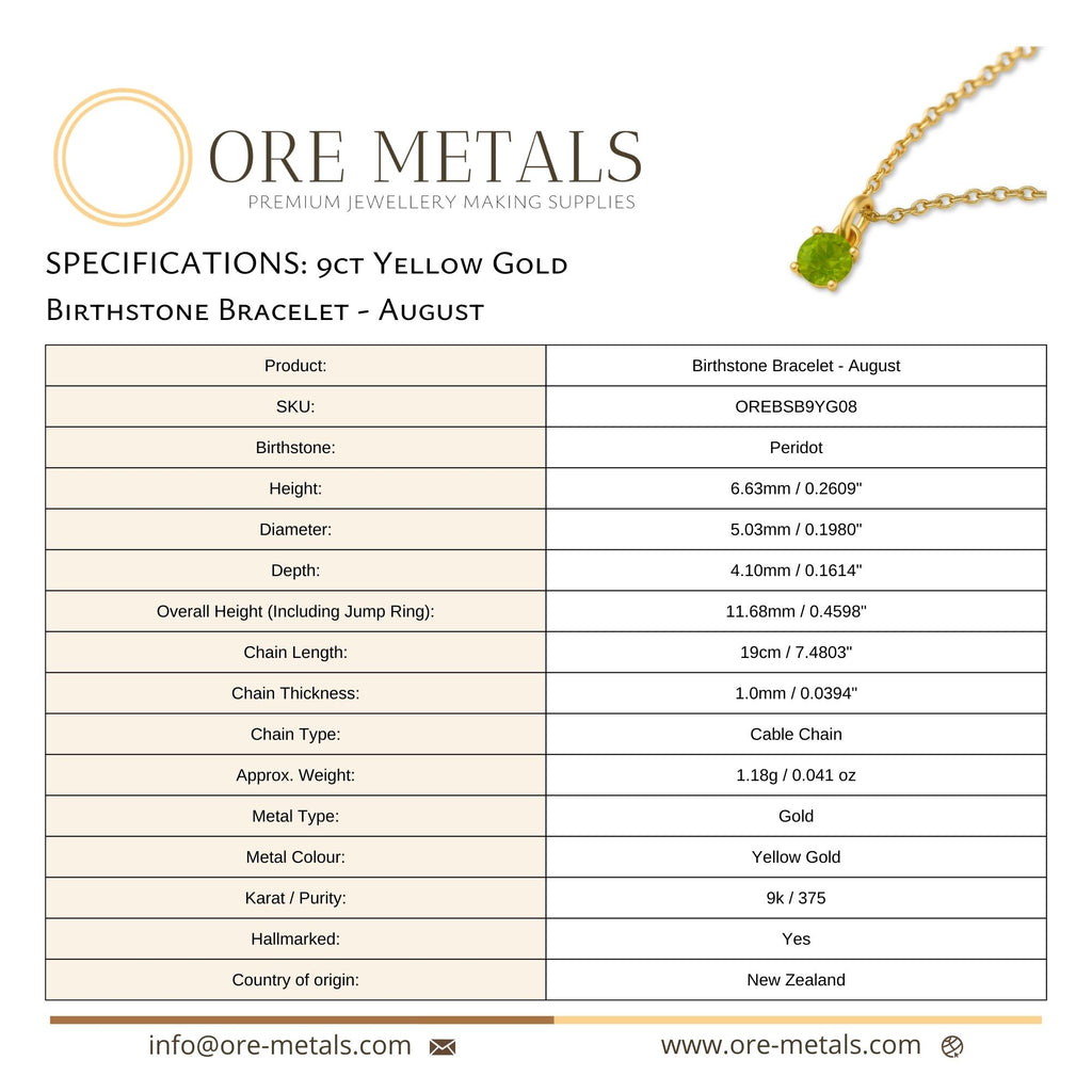 9ct Yellow Gold | Peridot - August Birthstone Bracelet