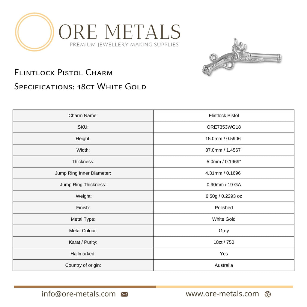 18ct White Gold - Flintlock Pistol Charm