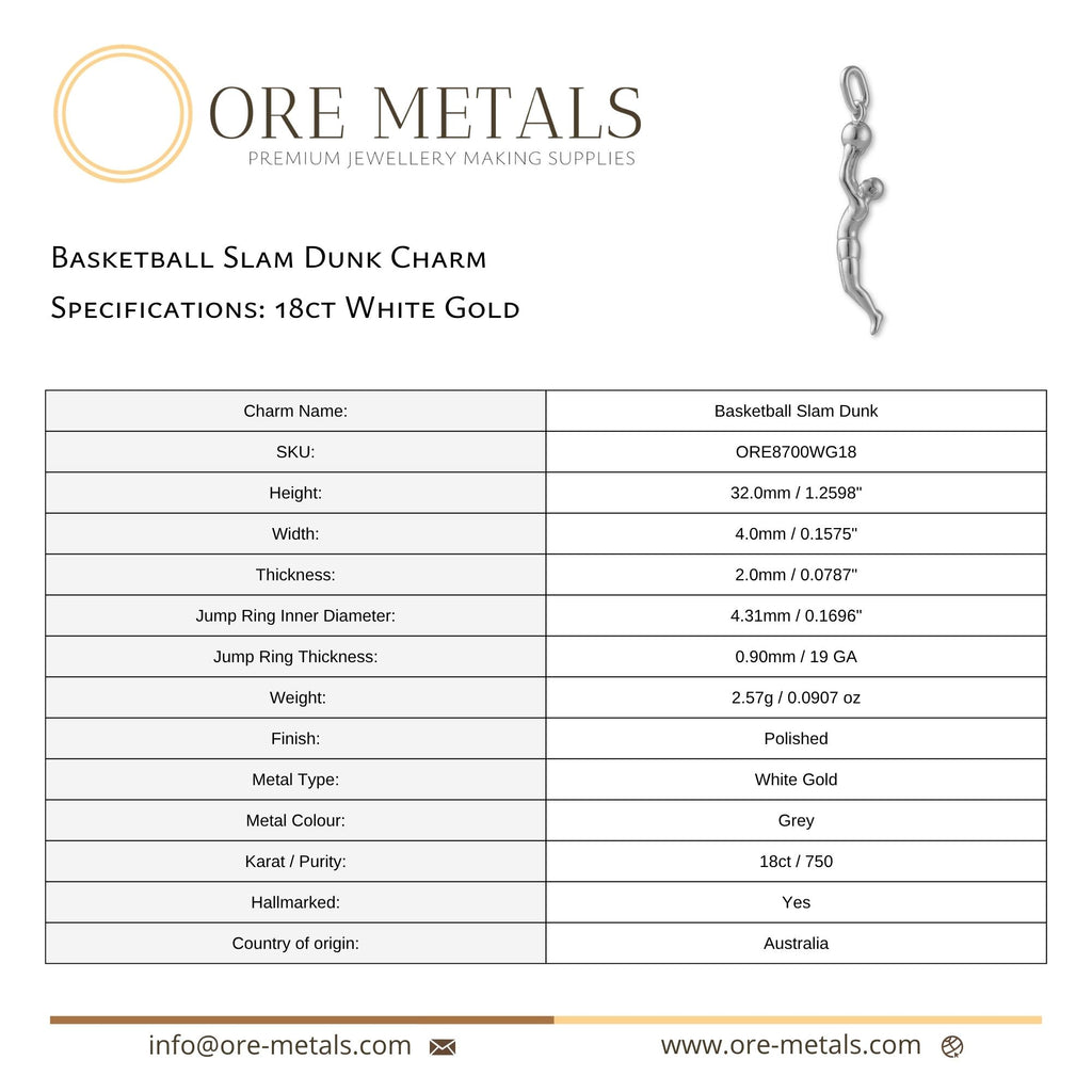 18ct White Gold - Basketball Slam Dunk Charm