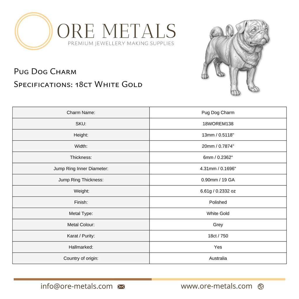18ct White Gold - Pug Dog Charm