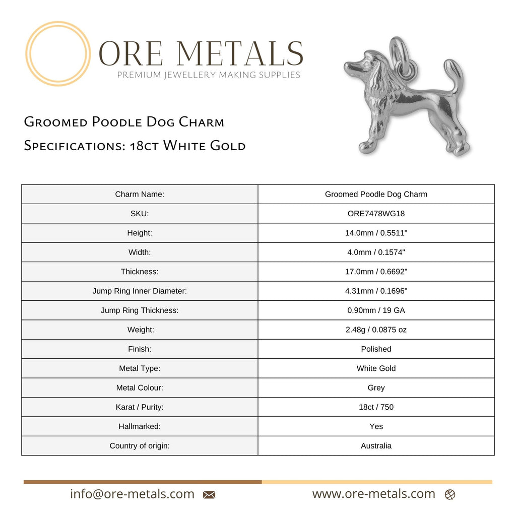 18ct White Gold - Groomed Poodle Dog Charm