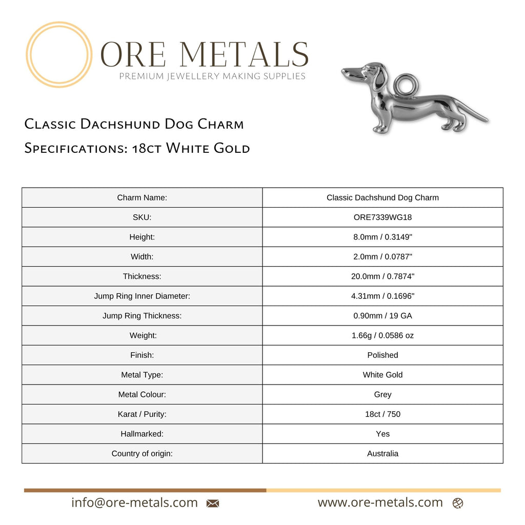 18ct White Gold - Classic Dachshund Dog Charm