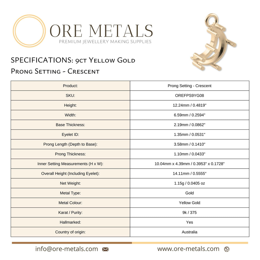 9ct Yellow Gold - Crescent Prong Setting