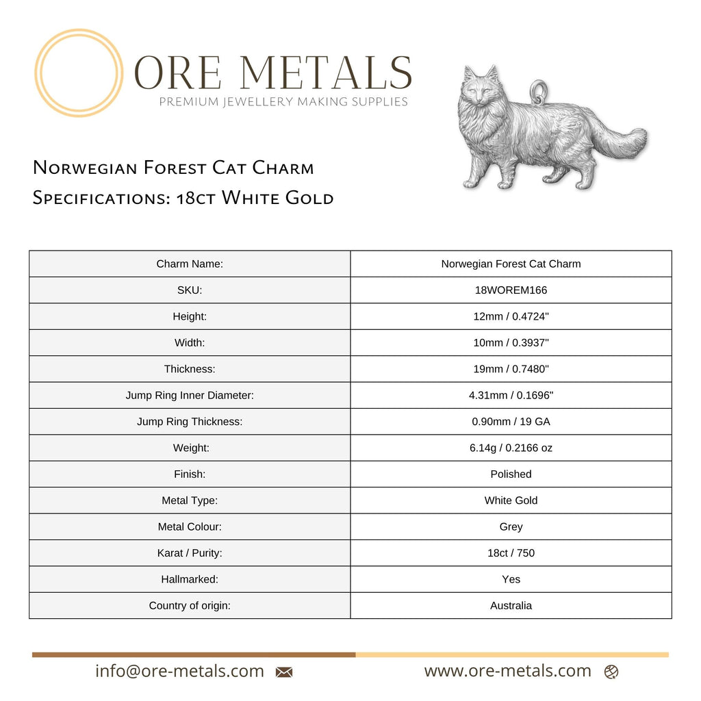 18ct White Gold - Norwegian Forest Cat Charm