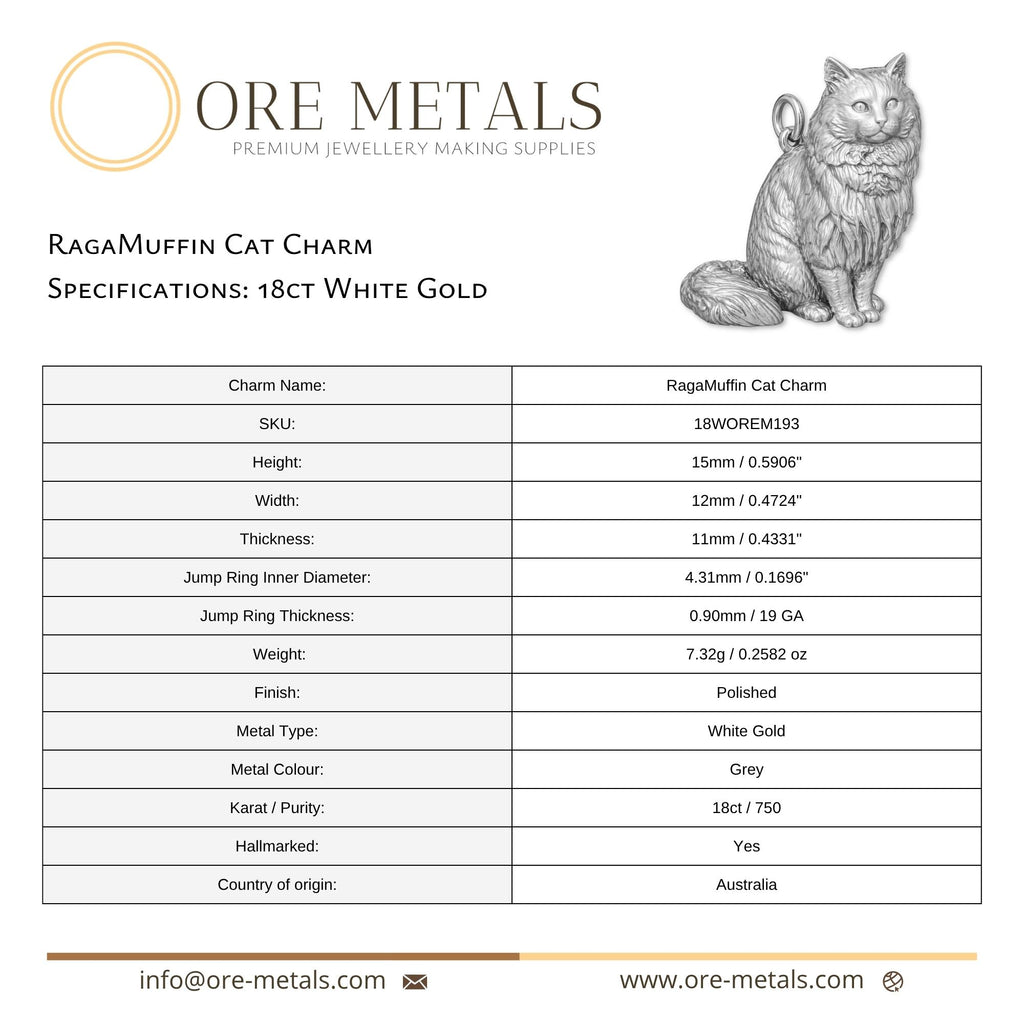 18ct White Gold - Ragamuffin Cat Charm