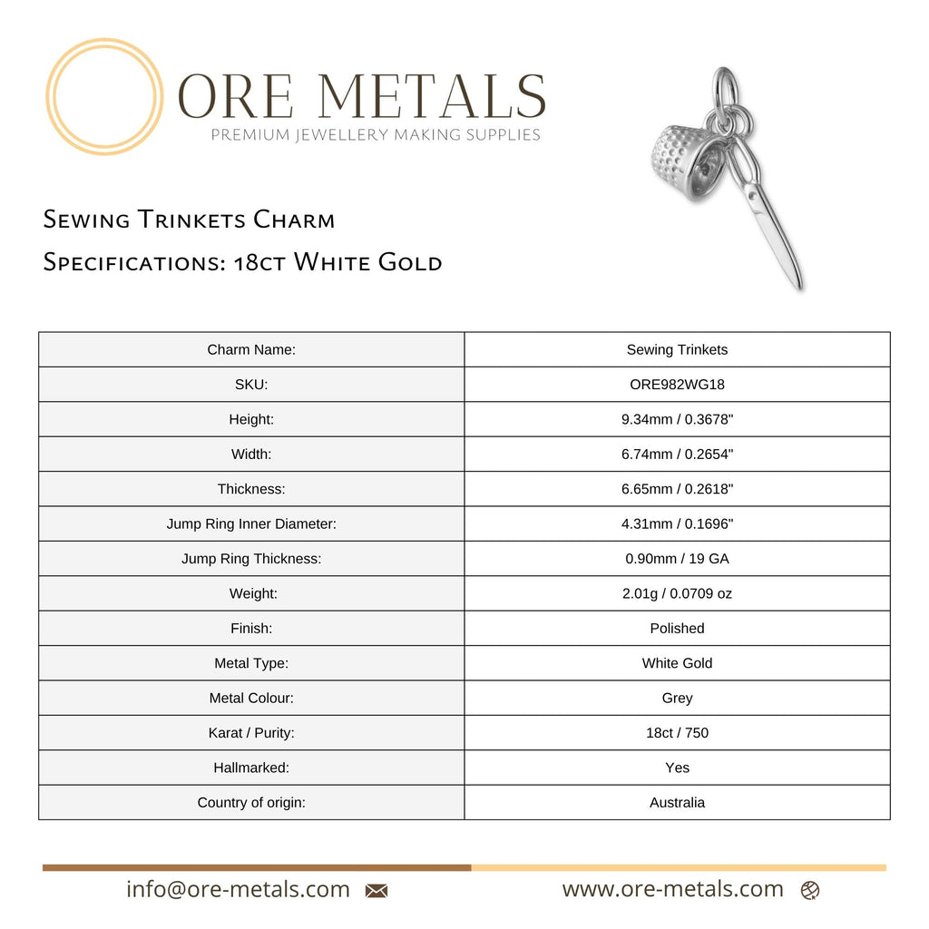 18ct White Gold - Sewing Trinkets Charm