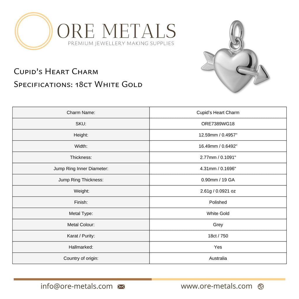18ct White Gold - Cupid’s Heart Charm