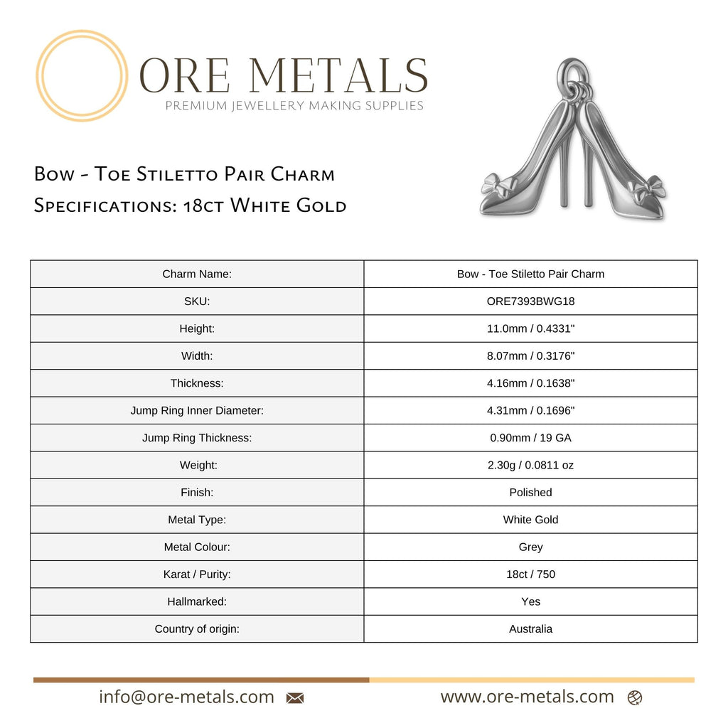 18ct White Gold - Bow Toe Stiletto Pair Charm