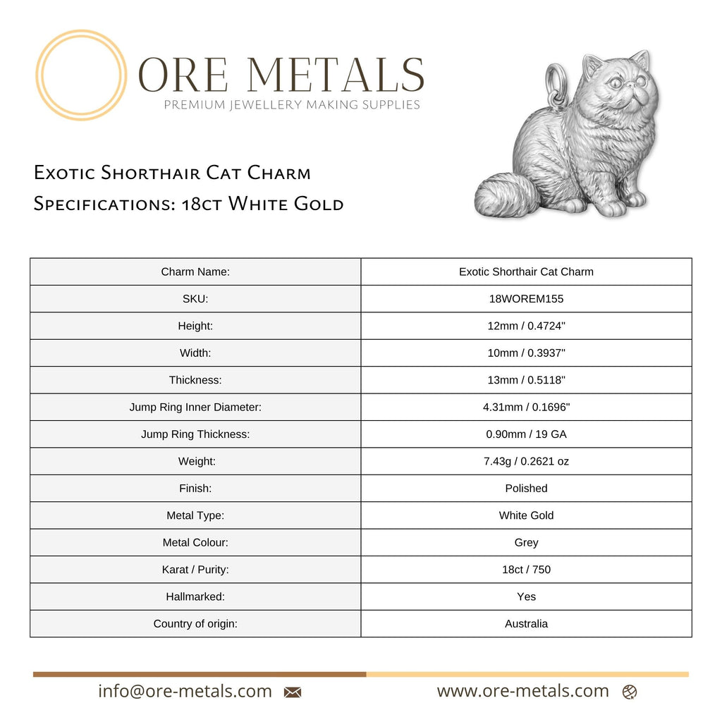 18ct White Gold - Exotic Shorthair Cat Charm