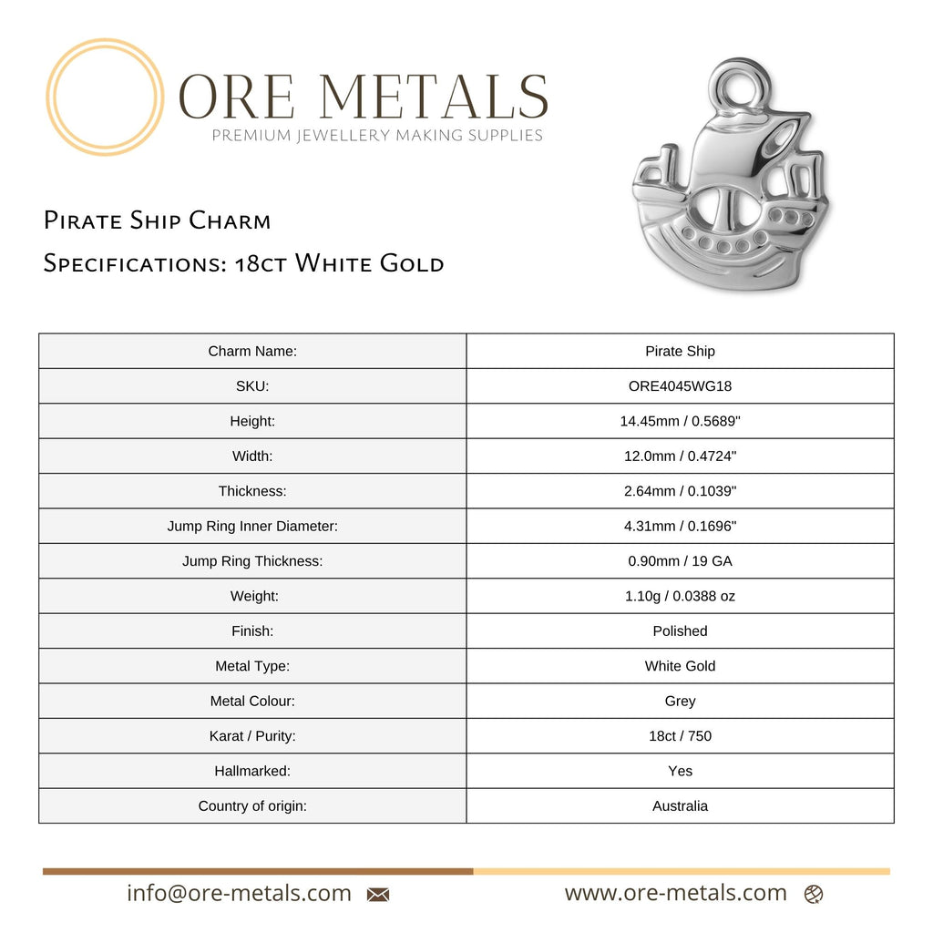 18ct White Gold - Pirate Ship Charm