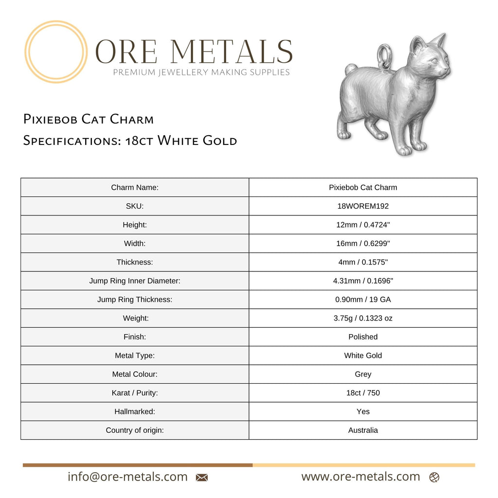 18ct White Gold - Pixiebob Cat Charm