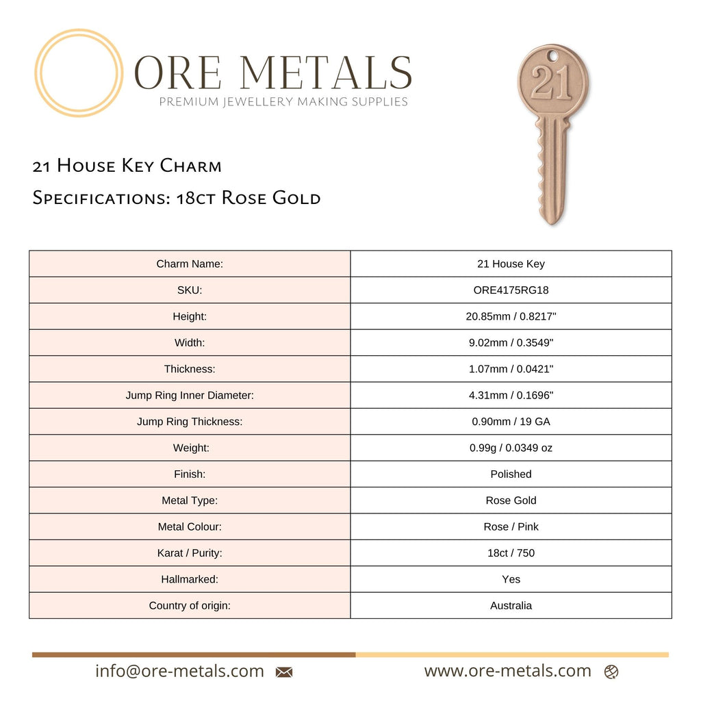 18ct Rose Gold - 21 House Key Charm
