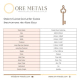 18ct Rose Gold - Ornate Clover Castle Key Charm