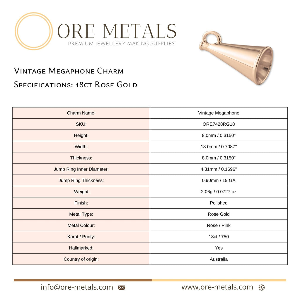 18ct Rose Gold - Vintage Megaphone Charm