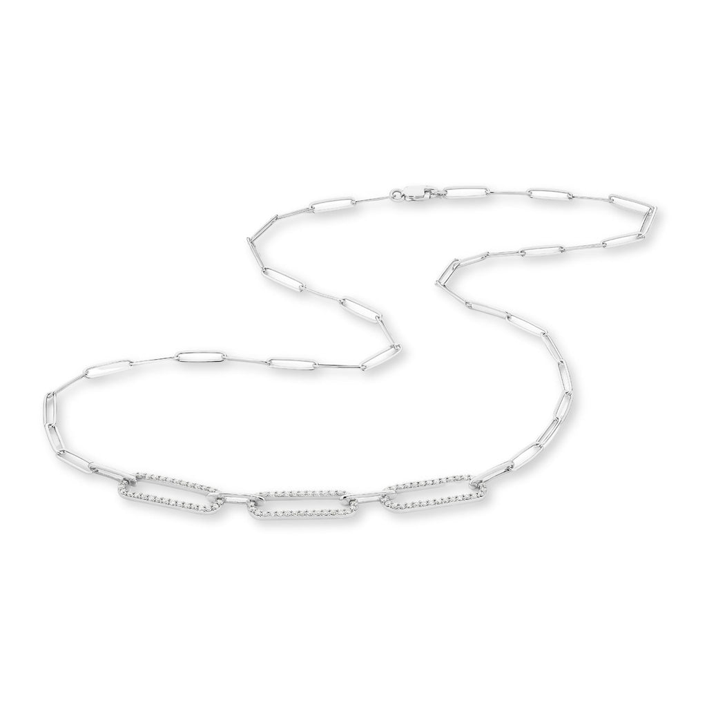 9ct White Gold | 0.7ct GH/SI - Diamond Paperclip Necklace