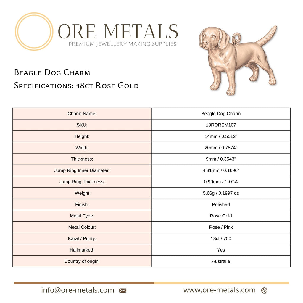 18ct Rose Gold - Beagle Dog Charm