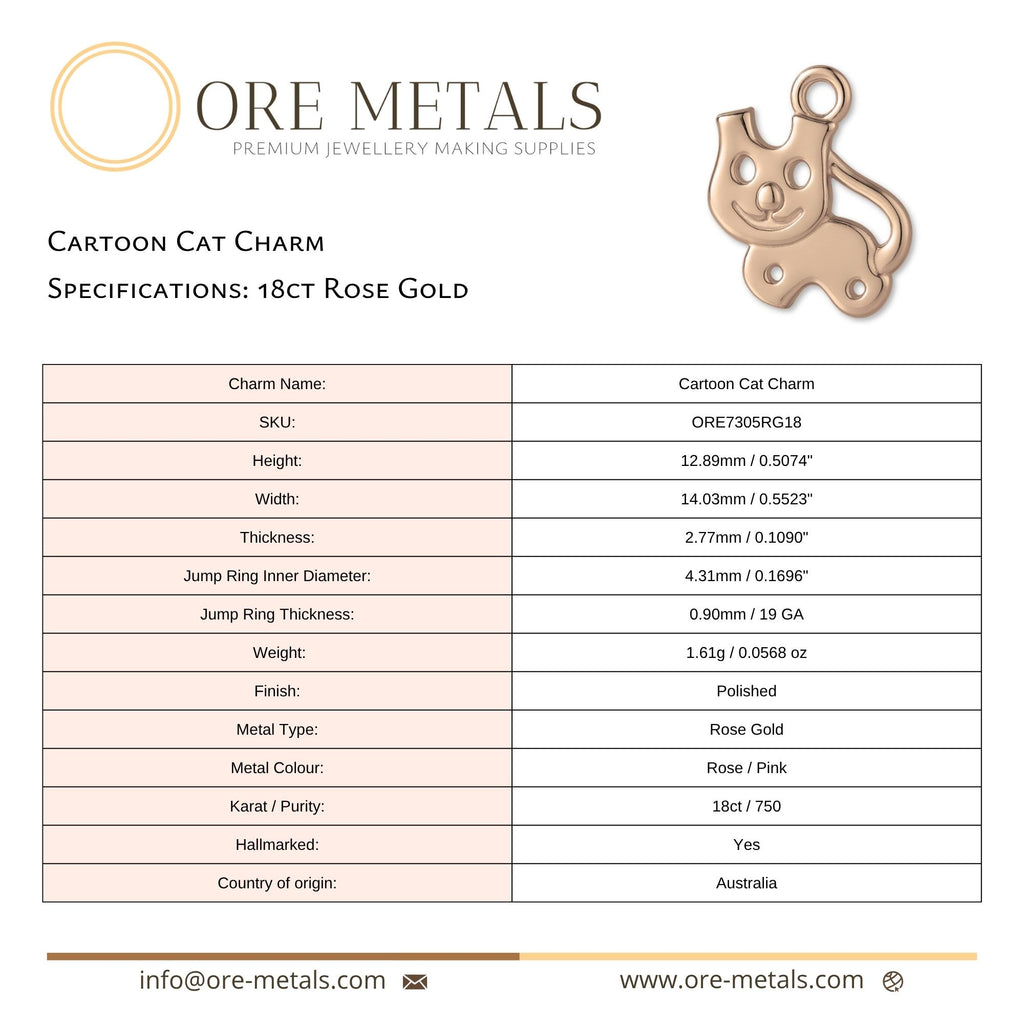 18ct Rose Gold - Cartoon Cat Charm