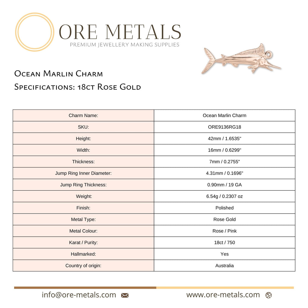 18ct Rose Gold - Ocean Marlin Charm