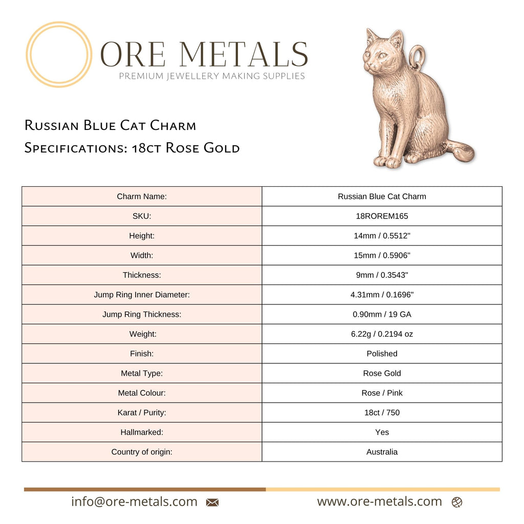 18ct Rose Gold - Russian Blue Cat Charm