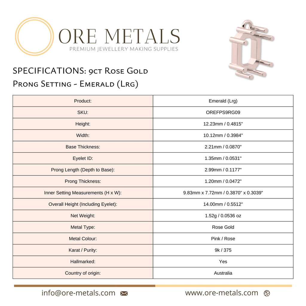 9ct Rose Gold - Emerald Prong Setting