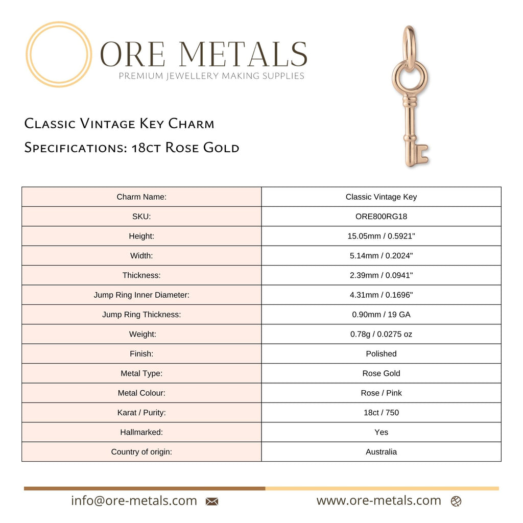 18ct Rose Gold - Classic Vintage Key Charm