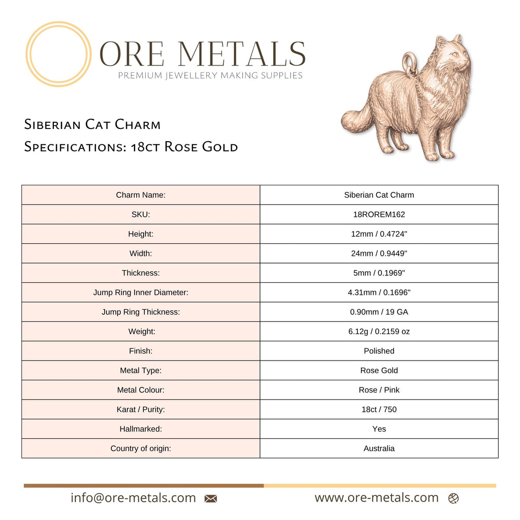 18ct Rose Gold - Siberian Cat Charm