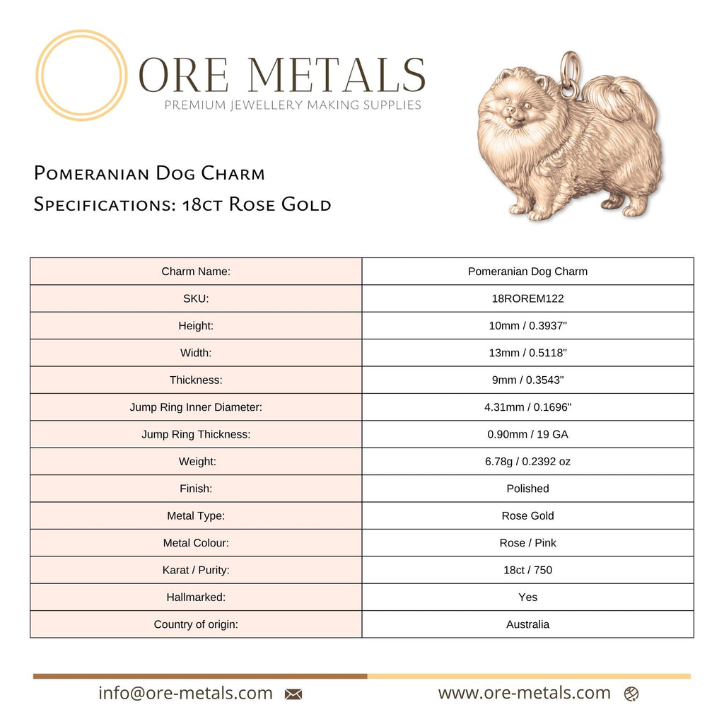 18ct Rose Gold - Pomeranian Dog Charm