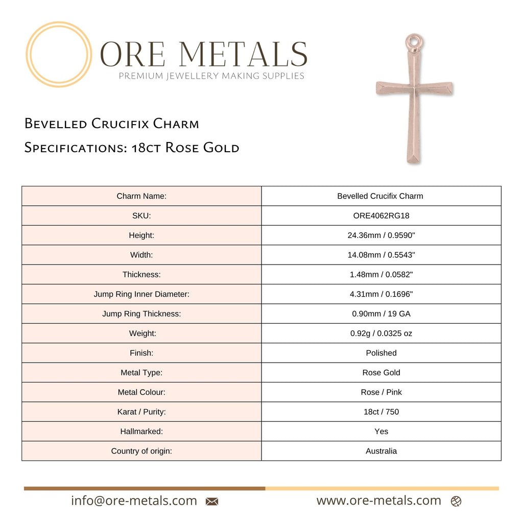 18ct Rose Gold - Bevelled Crucifix Charm