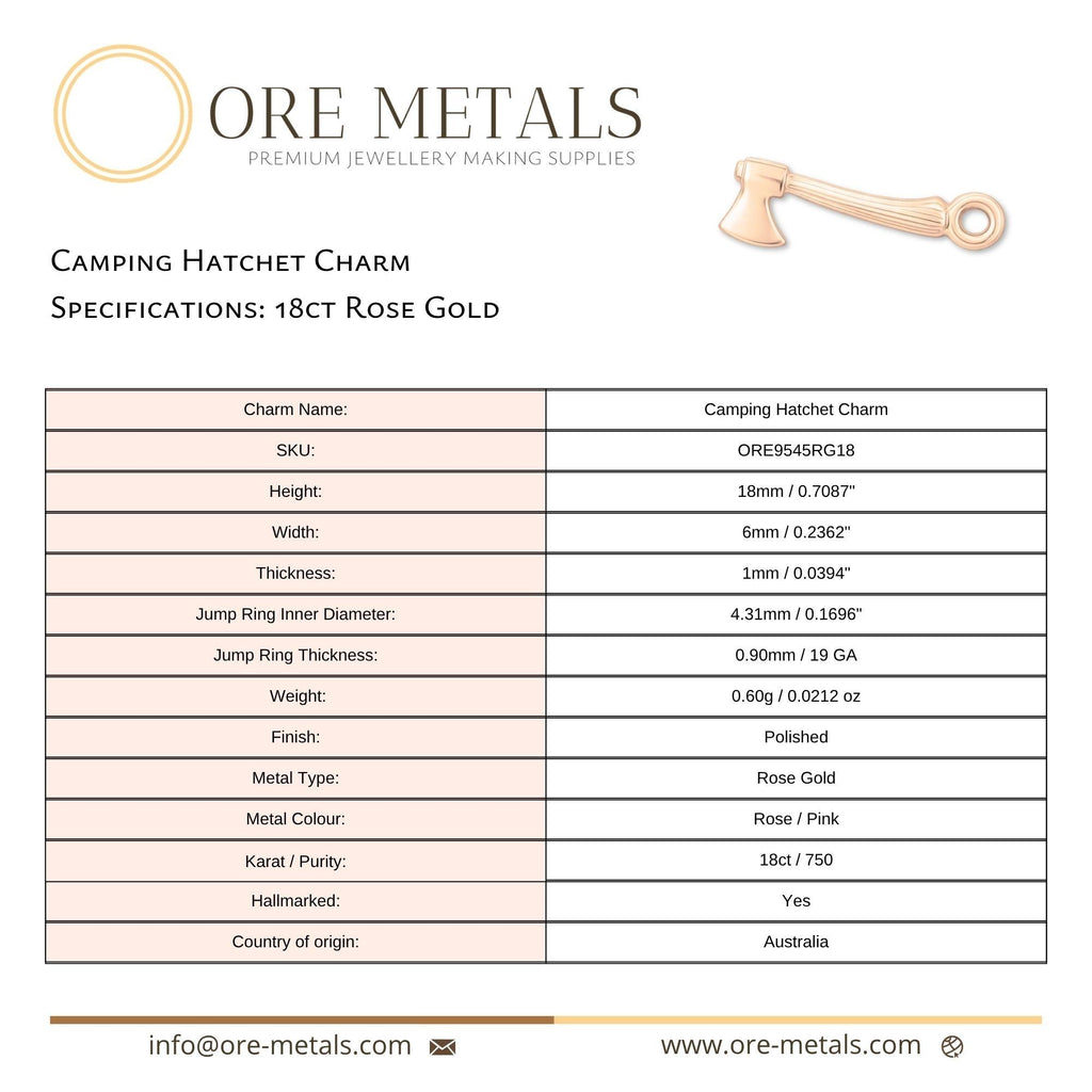 18ct Rose Gold - Camping Hatchet Charm