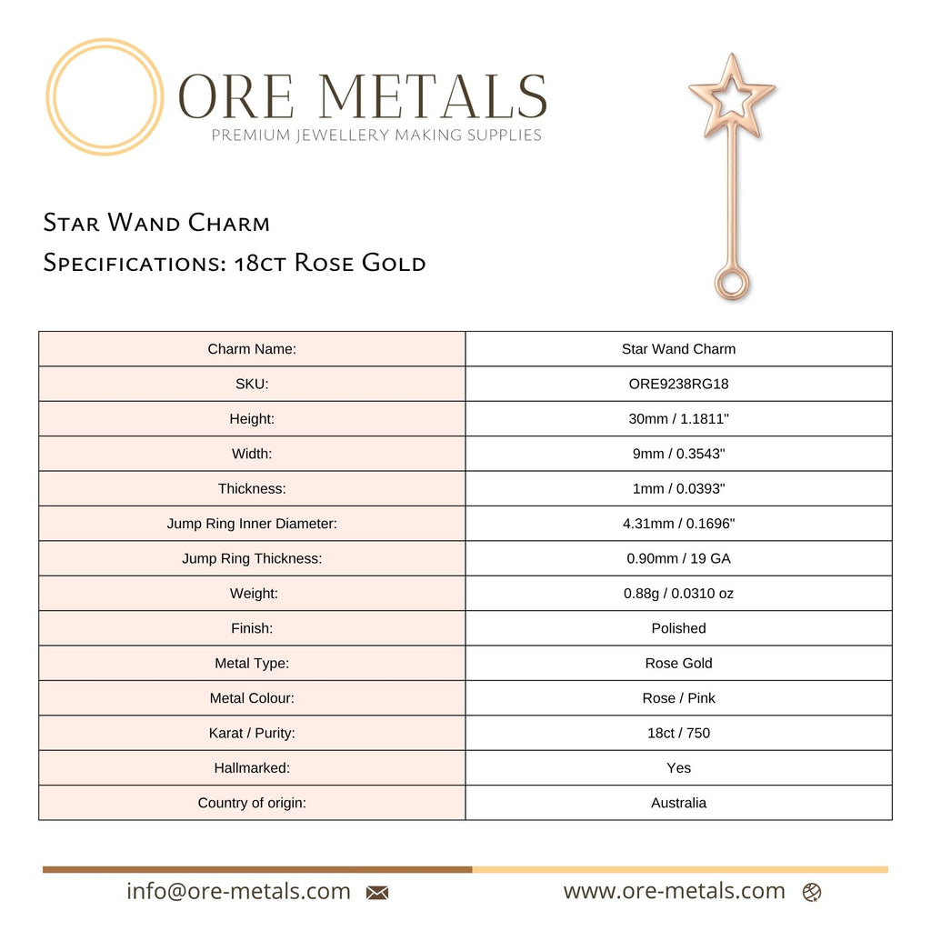 18ct Rose Gold - Star Wand Charm
