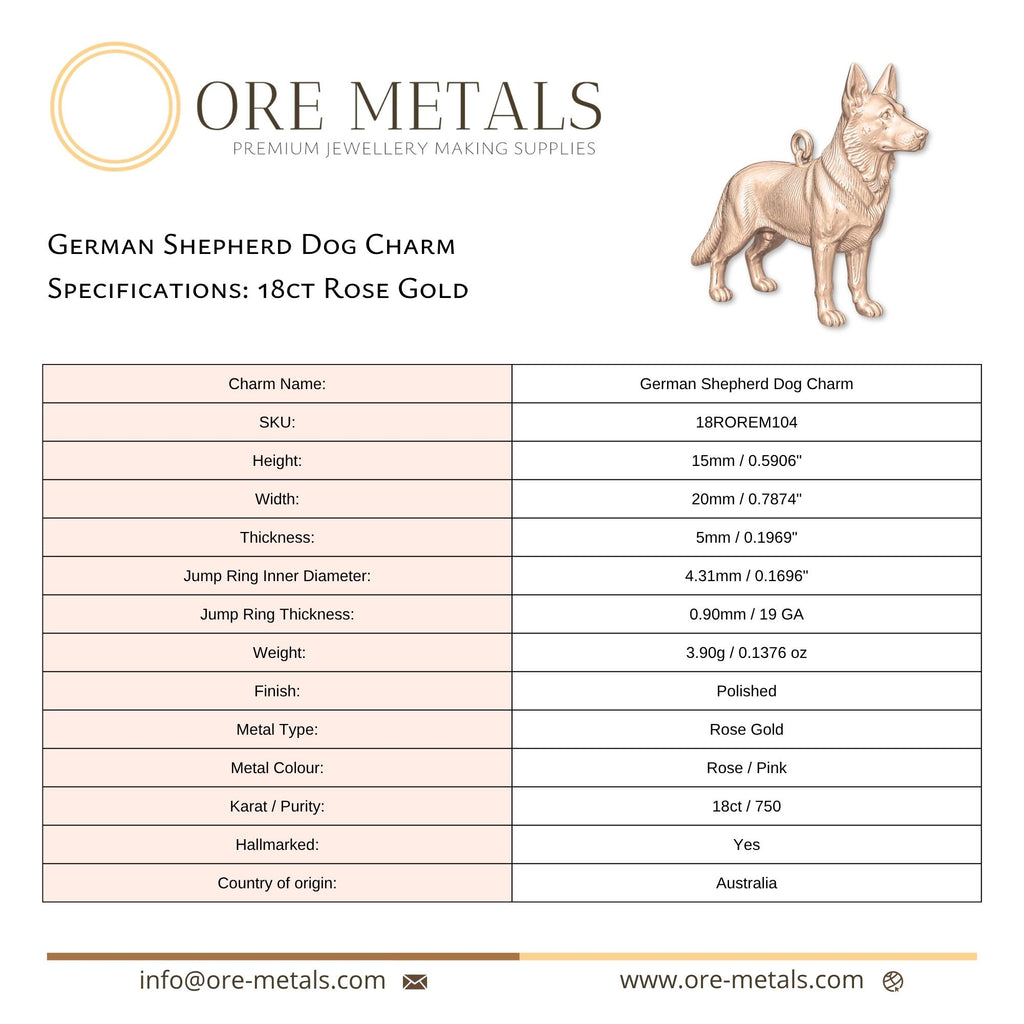18ct Rose Gold - German Shepherd Dog Charm