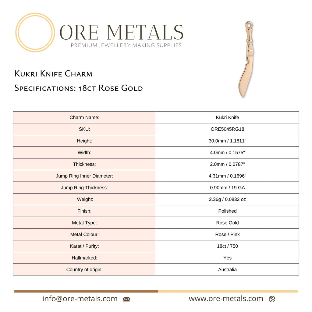 18ct Rose Gold - Kukri Knife Charm