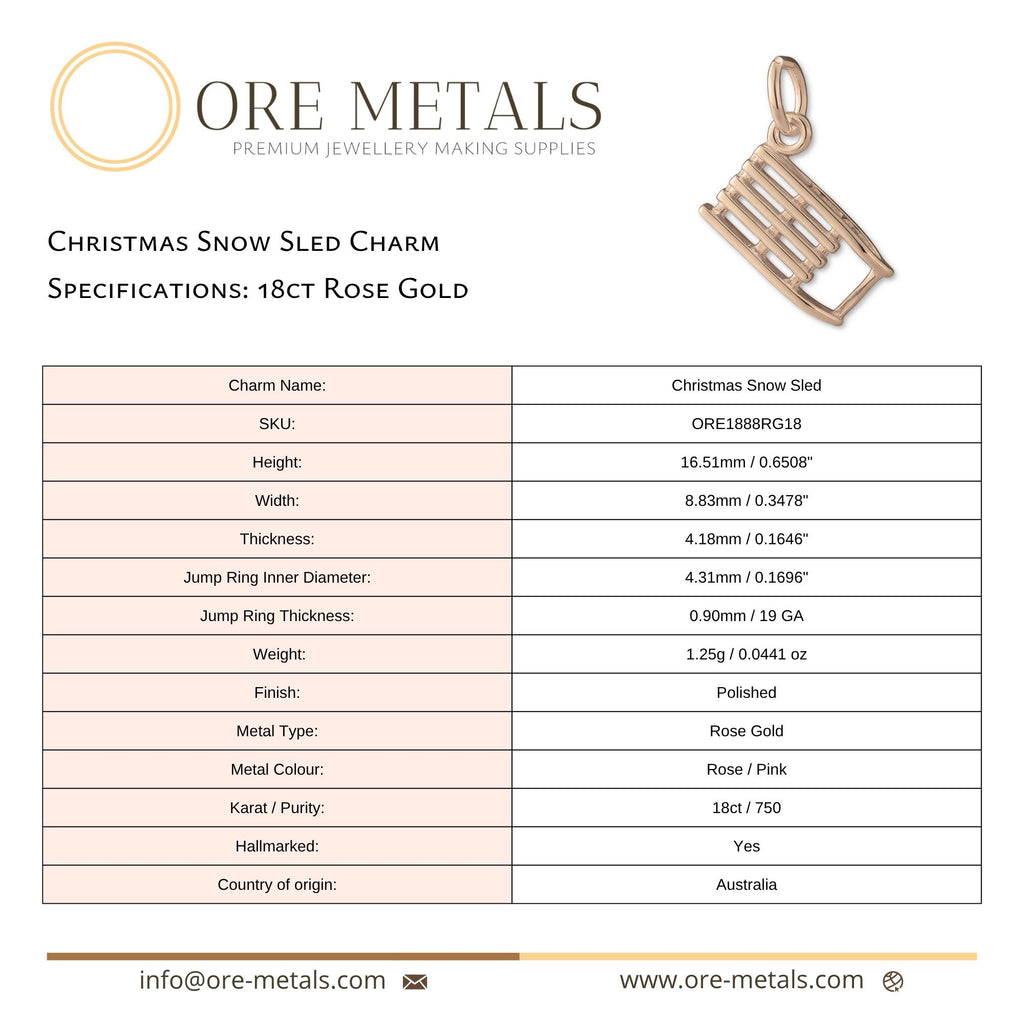 18ct Rose Gold - Christmas Snow Sled Charm