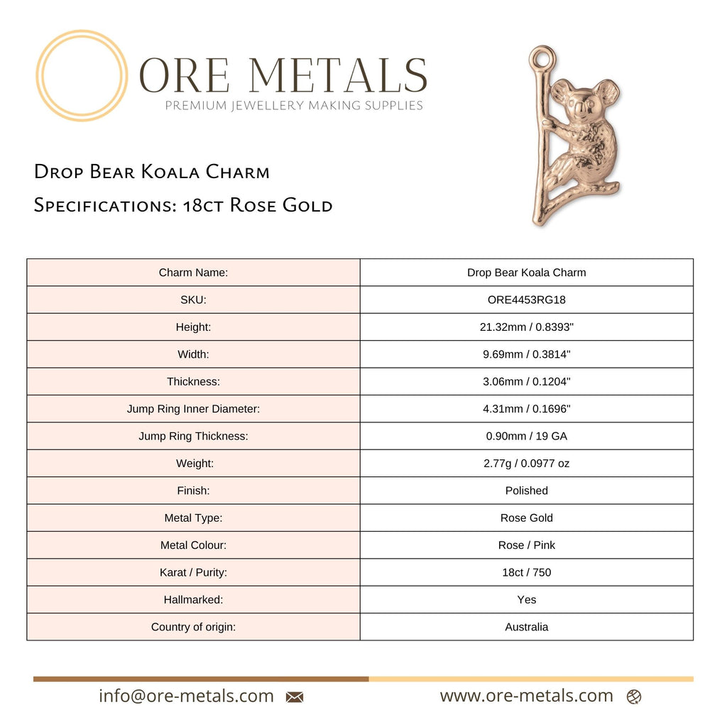 18ct Rose Gold - Drop Bear Koala Charm