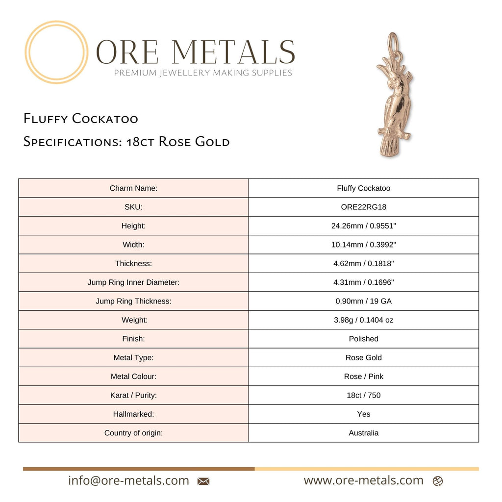 18ct Rose Gold - Fluffy Cockatoo Charm