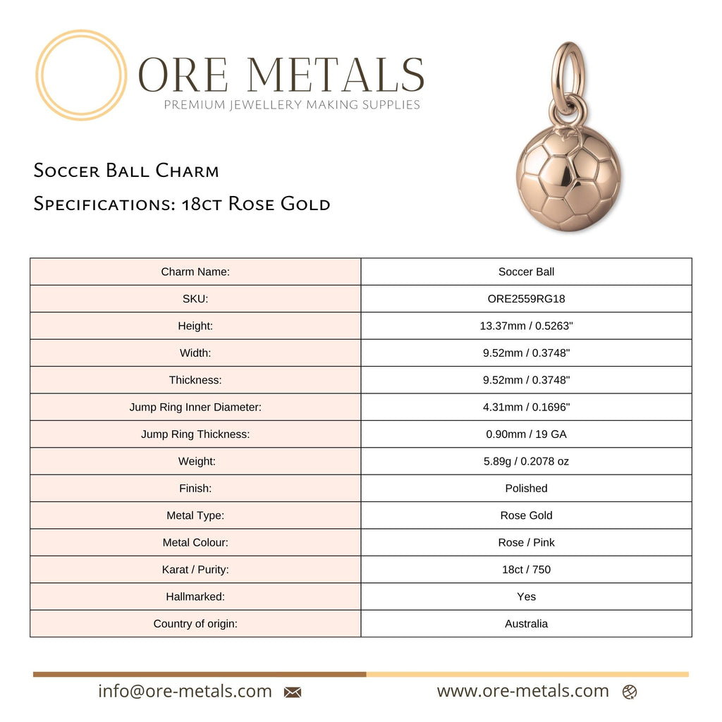 18ct Rose Gold - Soccer Ball Charm
