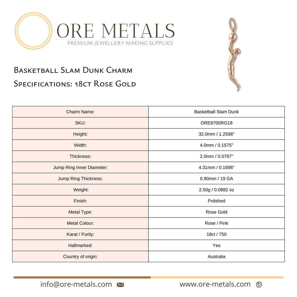 18ct Rose Gold - Basketball Slam Dunk Charm