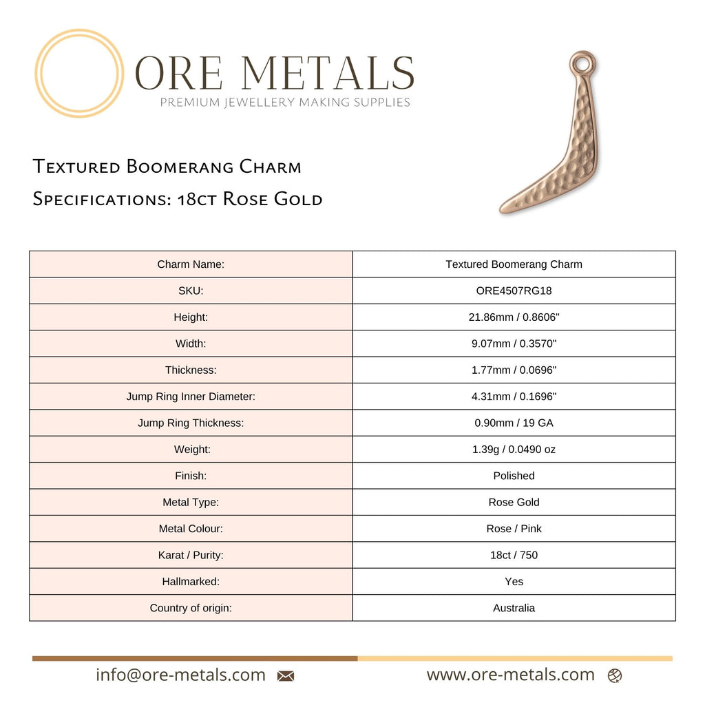18ct Rose Gold - Textured Boomerang Charm