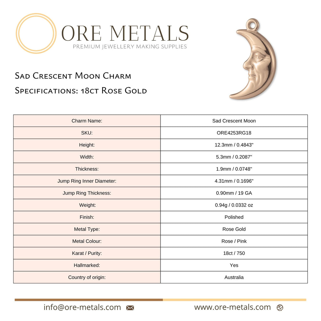 18ct Rose Gold - Sad Crescent Moon Charm