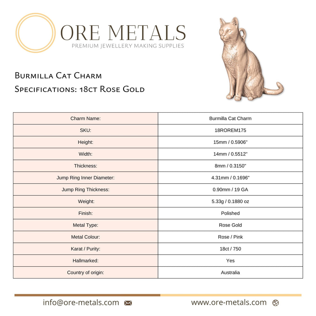 18ct Rose Gold - Burmilla Cat Charm