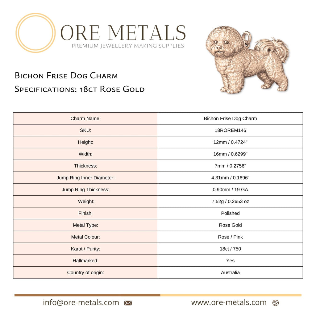 18ct Rose Gold - Bichon Frise Dog Charm