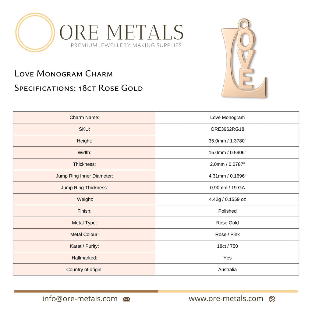 18ct Rose Gold - Love Monogram Charm