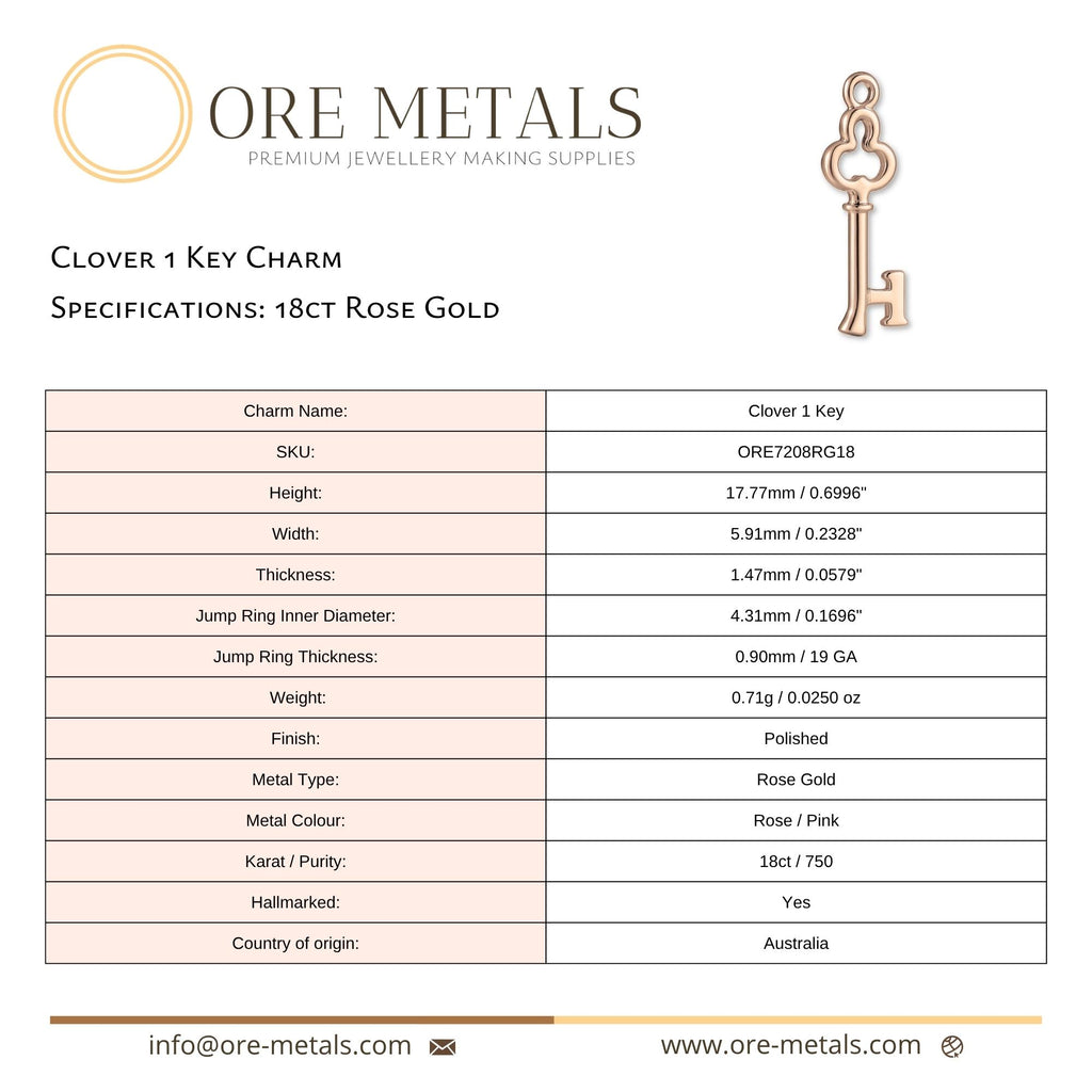 18ct Rose Gold - Clover 1 Key Charm