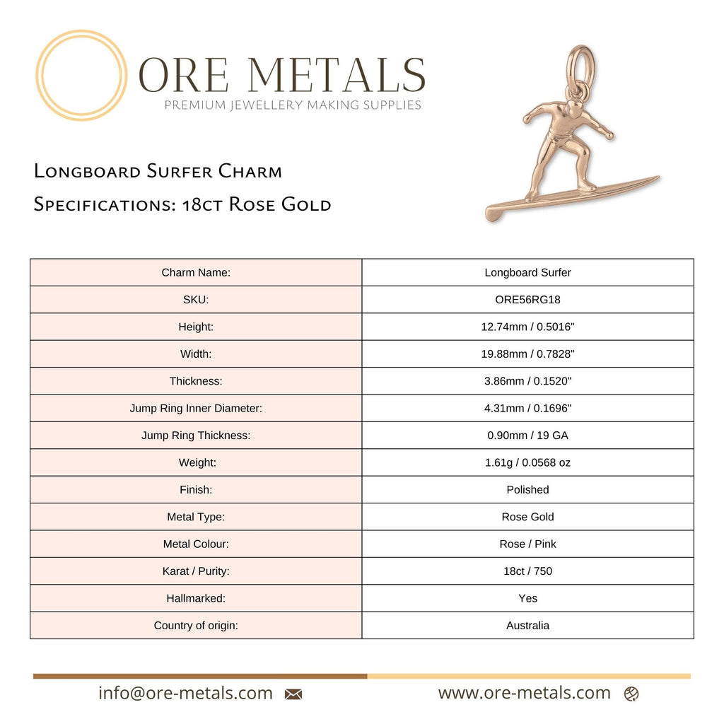 18ct Rose Gold - Longboard Surfer Charm