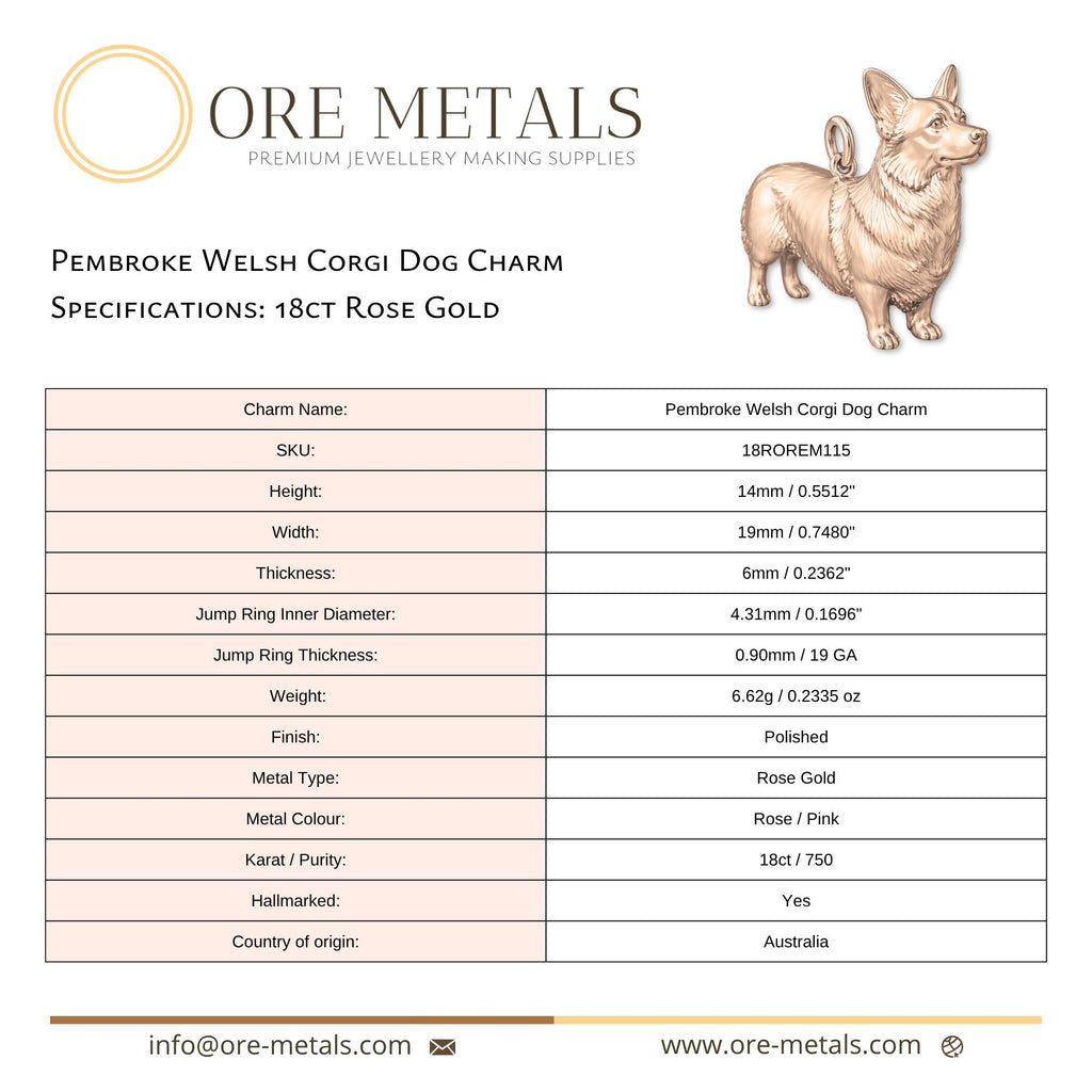 18ct Rose Gold - Pembroke Welsh Corgi Dog Charm