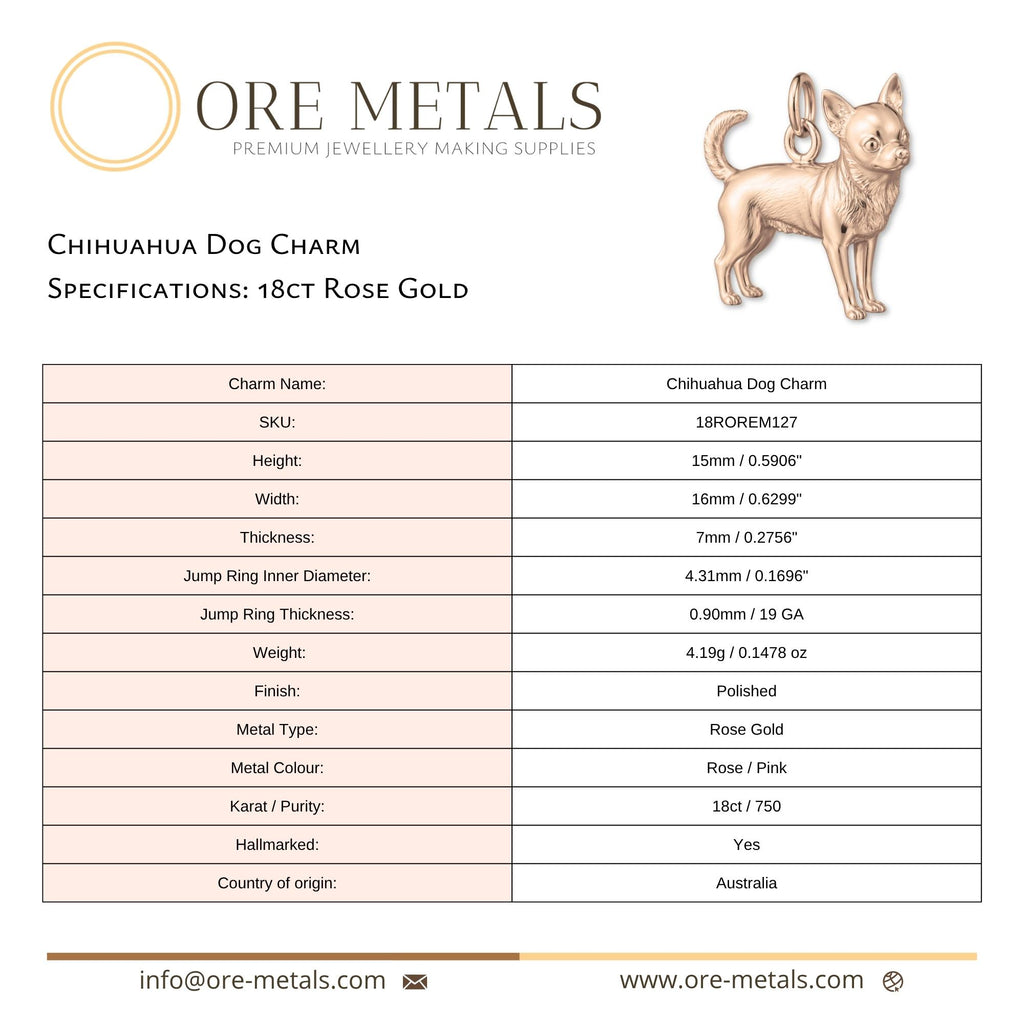 18ct Rose Gold - Chihuahua Dog Charm