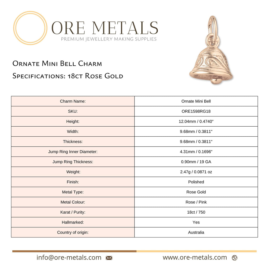 18ct Rose Gold - Ornate Mini Bell Charm